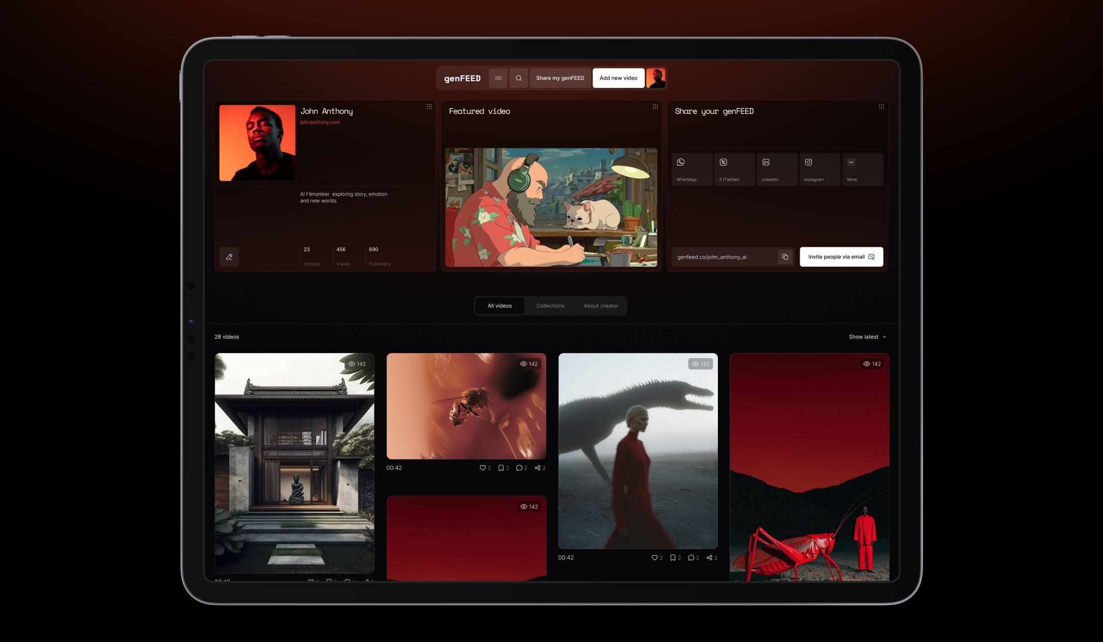 genFEED creator platform on a desktop display